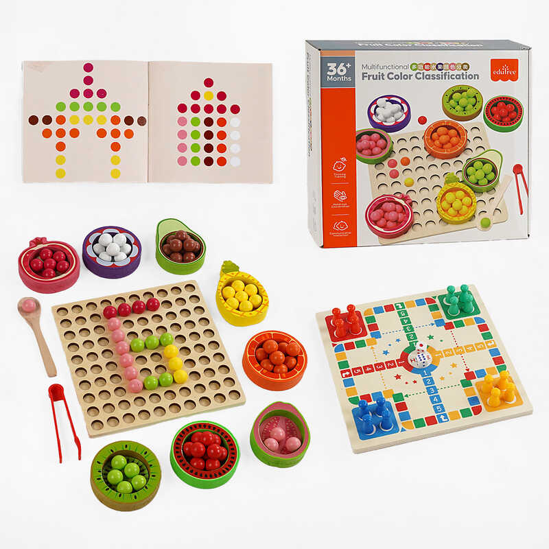 Мозаїка дерев’яна C 66200 (24) сортер, кульки, ложка, пінцет, гра, в коробці