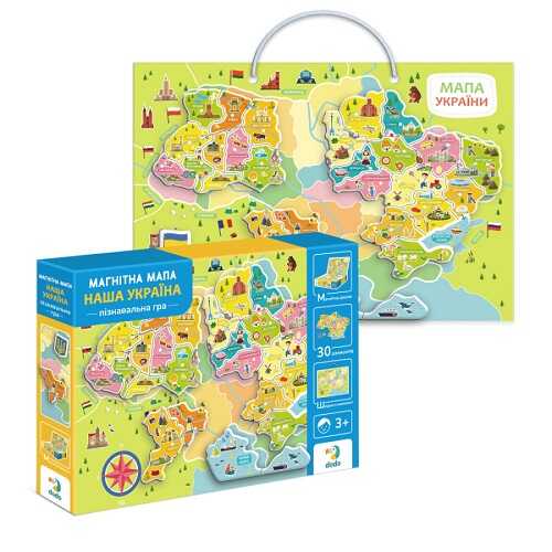 гр Магнітна мапа України 200268 (8) "DoDo", 30 елементів, магнітна дошка, в коробці