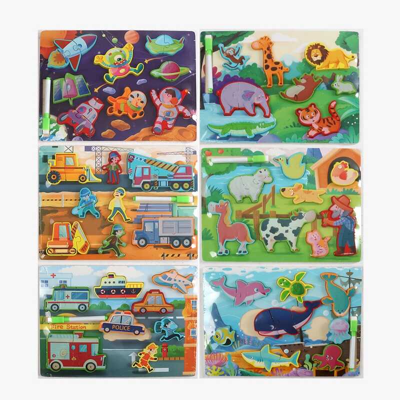 Пазли-вкладиші D 38354 (80) дерев'яні, маркер, у плівці, ВИДАЄТЬСЯ ТІЛЬКИ МІКС ВИДІВ