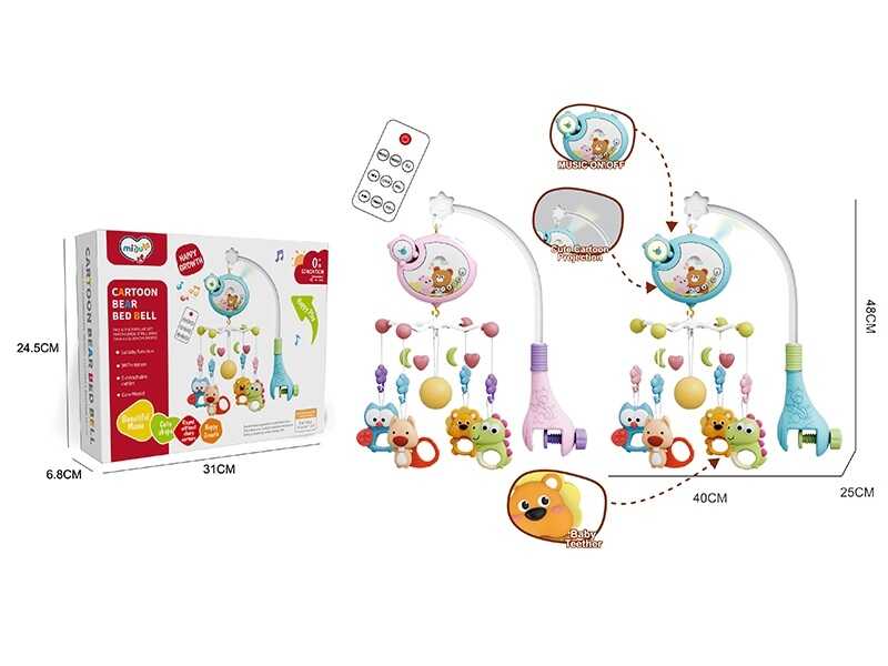 Карусель музична 368-11 (36) 2 кольори, мелодії, підсвічування, оберт на 360°, брязкальця, пульт, в коробці