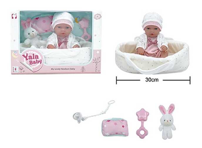 Пупс YL 2512 D-B (24) гумовий, висота 30 см, кокон з ручками, подушечка, брязкальце, пустушка, в коробці