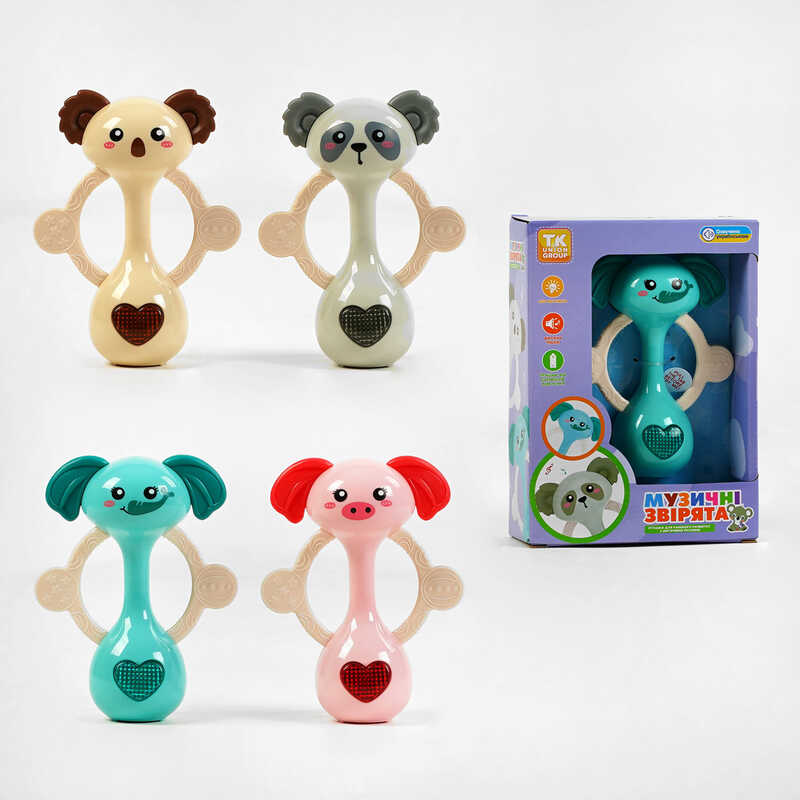 Брязкальце “Музичні звірята” TK - 51625 (96) "TK Group", 4 кольори, ОЗВУЧУВАННЯ УКРАЇНСЬКОЮ МОВОЮ, пісні, підсвічування, в коробці, МІКС