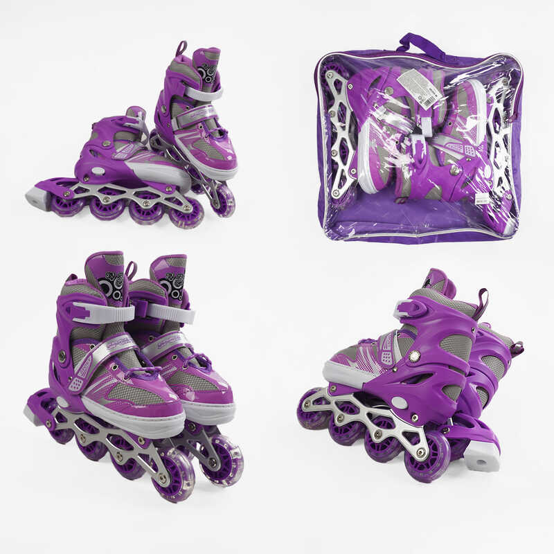 Ролики 76023-S /розмір 29-33/ колір – ФІОЛЕТОВИЙ (6) колеса PVC, устілка 17-20 см, ПЕРЕДНЄ КОЛЕСО СВІТЛО, d – 6.5 см, в сумці