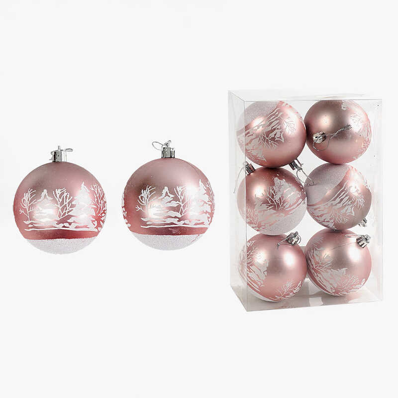 Новорічні прикраси C 67691 (64) 6 штук, кульки, D = 7,5 см, у слюді