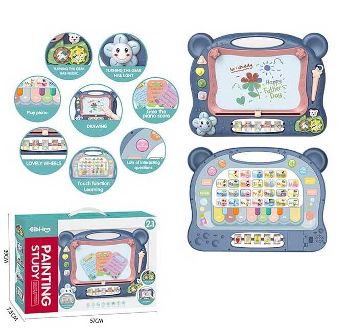 Дошка для малювання 648 A-65 (12/2) магнітна, світло, звук, англійською, сенсорна панель, піаніно, на батарейках, в коробці