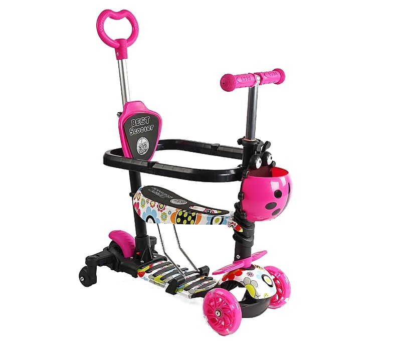 Самокат 5в1 LS-75160 (1) Best Scooter, з ДОП. КОЛІСАМИ, захисний бампер, PU колеса зі світлом, в коробці