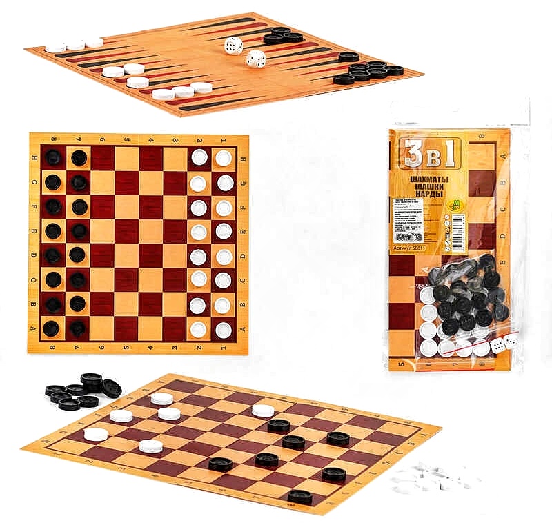 Гра 3в1  S 0011 , "M Toys", шашки, шахи, нарди, кубики , в пакеті
