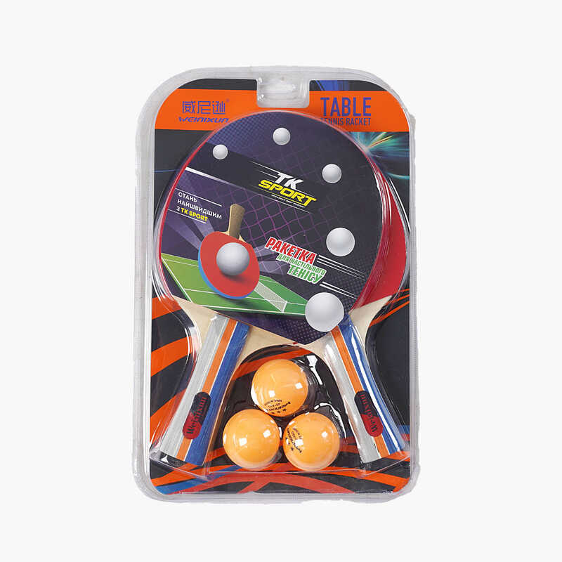 Набір ракеток для пінг-понгу C 70218 (40) "TK Sport", 2 ракетки, 3 м'ячики, в слюді