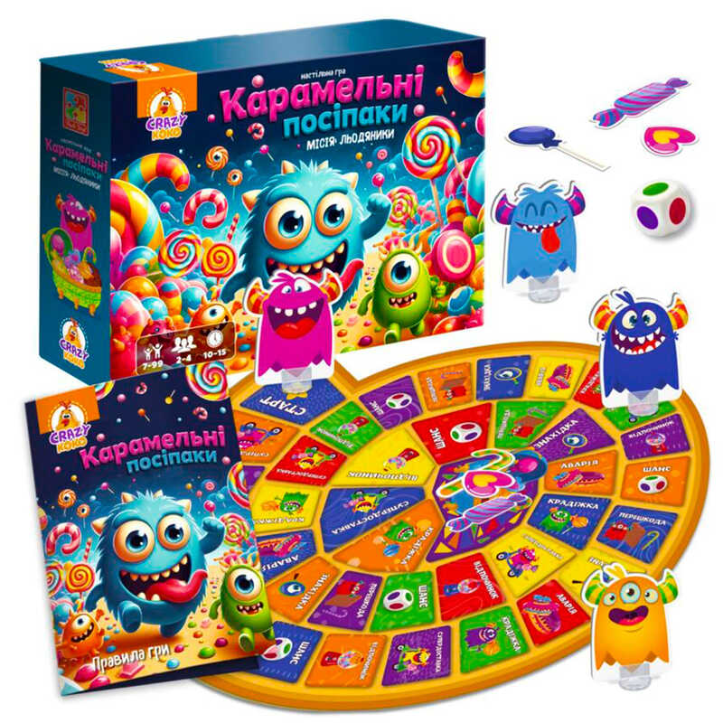 гр Гра настільна маршрутна "Карамельні посіпаки" VT8055-45 (10) "Vladi Toys", гральне поле, 16 жетонів, 4 фігурки, 4 підставки