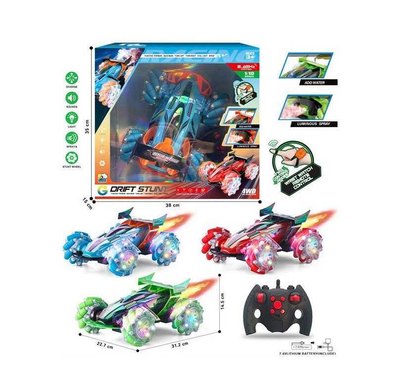 Машина на радіокеруванні 1004 (18/2) 3 кольори, акумулятор 7.4 V, пульт 2.4 GHz, 4WD, масштаб 1:10, звуки, підсвічування, парогенератор, роликові колеса, в коробці, ВИДАЄТЬСЯ ТІЛЬКИ МІКС ВИДІВ