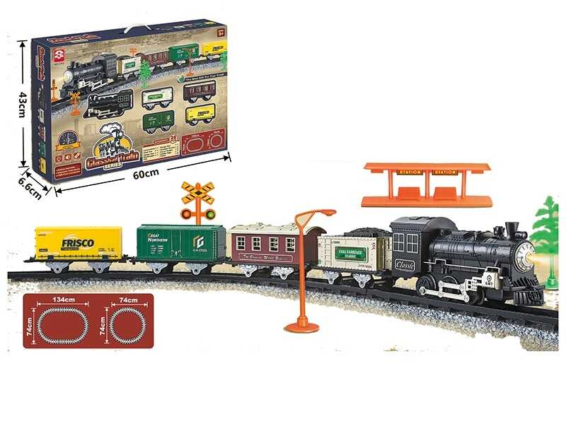 Залізниця 3162 (12) 28 елементів, локомотив, 4 вагони, звуки, підсвічування, муляжі оточення, в коробці