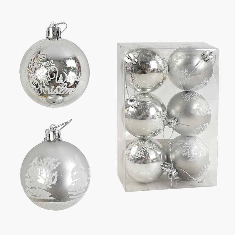 Новорічні прикраси C 67668 (120) 6 штук, кульки, D = 5,5 см, у слюді