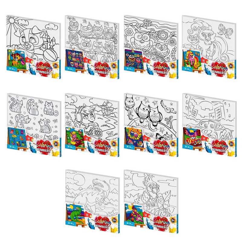 гр Розмальовка за номерами. Coloring by numbers CBN-01-01,02,03,04..10 розмір 31см*31см с.1 (10) "Danko Toys"