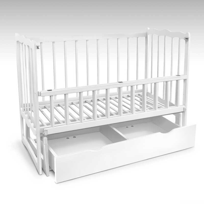 гр Ліжечко дерев'яне маятник+шухляда - відкидний борт "Сон" (1) вільха - колір білий