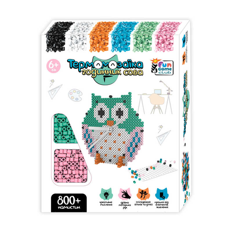 гр Термомозаїка 28055 (48) "4FUN Game Club", годинник “Сова”, 800+ намистин, в коробці