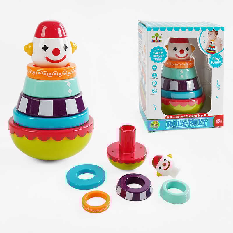 Пірамідка SL 83019 (36/2) "Клоун", нелягайко, 4 кільця-брязкальця, в коробці