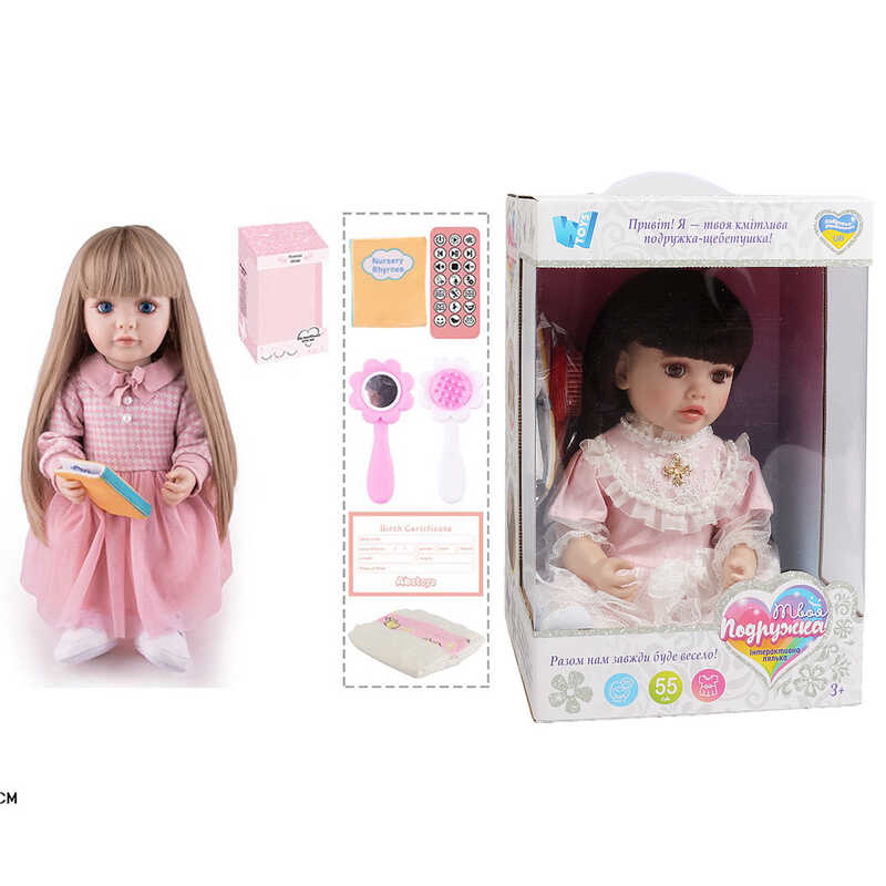Інтерактивна лялька TK 6490-55 (9) "WToys", ОЗВУЧУВАННЯ УКРАЇНСЬКОЮ МОВОЮ, висота 55 см, пульт, на батарейках, аксесуари, рухає кінцівками, казки, пісні, віршики, скоромовки, відповідає на запитання, звуки тварин, мелодії, повторюшка, в коробці