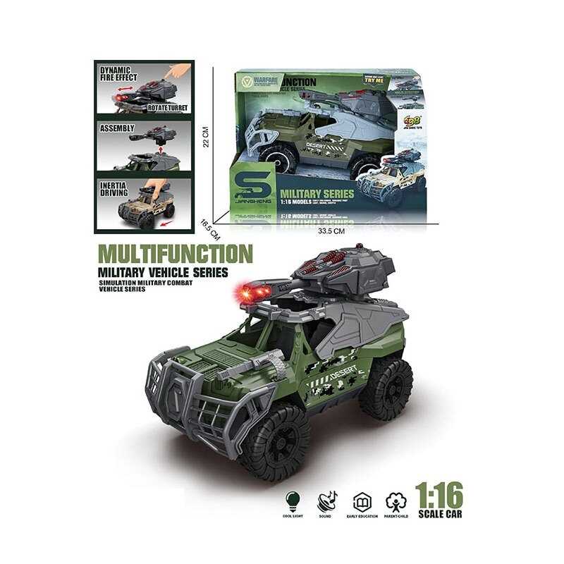 Машина JS 207 (24/2) автоматична вібрація дула, масштаб 1:16, підсвічування, інерція, на батарейках, рухома башта з тріскачкою, в коробці