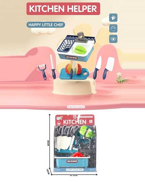 Набір посуду GJJ-L 77 Штрих=01485 (48/2) муляж мийки з краном, фрукт на липучці, ножі, дошка для нарізання, у слюді