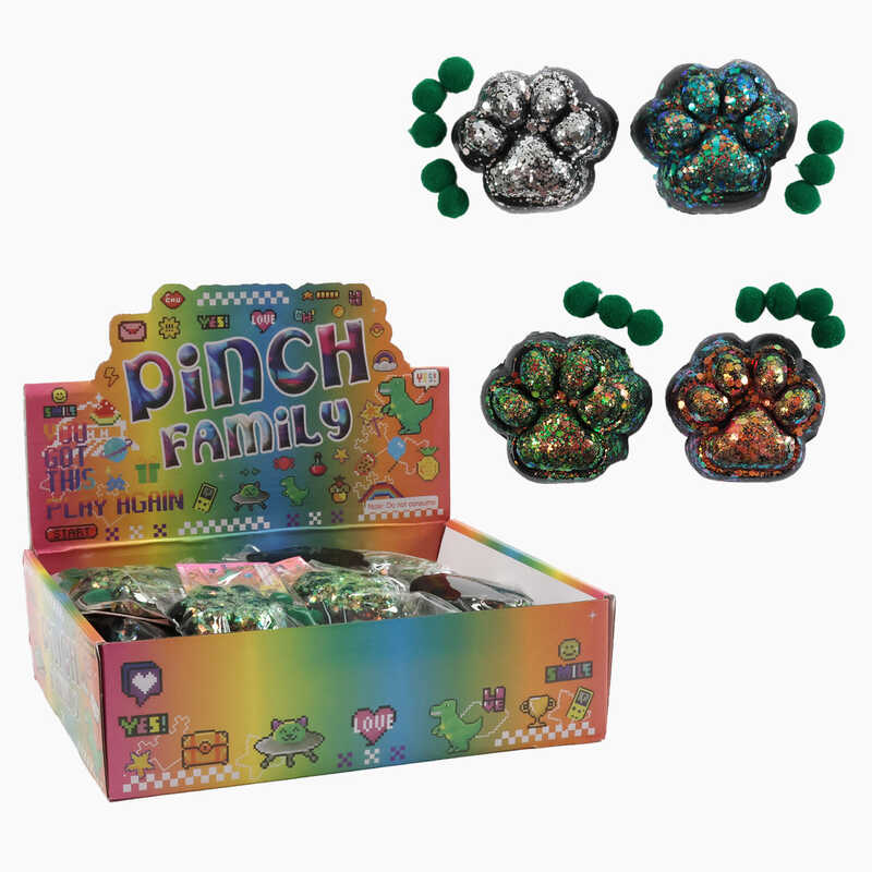 Гра антистрес C 72373 (16) ЦІНА ЗА 24 ШТУКИ В БЛОЦІ, “Лапка”, розмір - 7х6.5 см, паєтки, текстильні кульки, в коробці