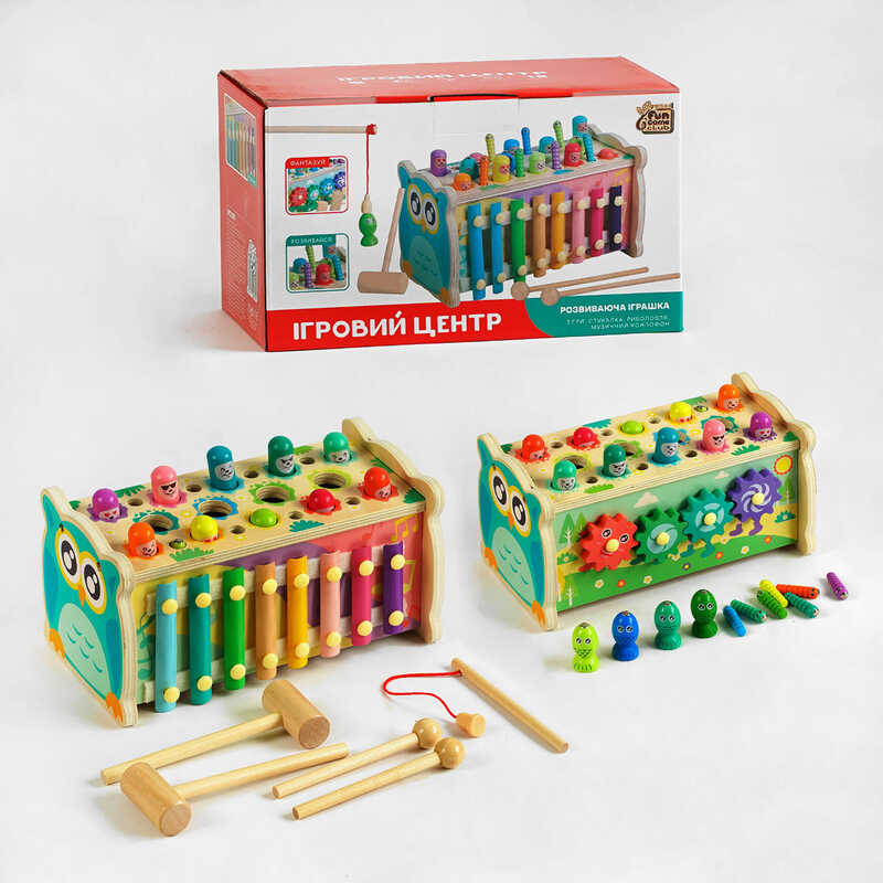 гр Ігровий центр 22657 (24) "4FUN Game Club Wood", ксилофон, магнітна гра, стукалка, шестерні, в коробці