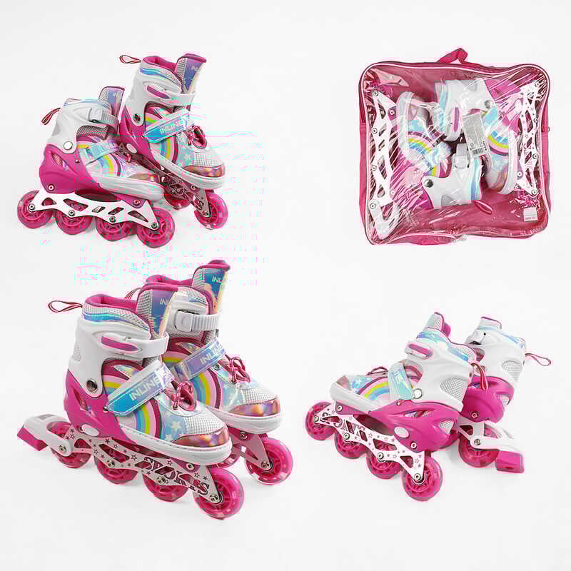 Ролики J-4770-5 М розмір 34-38 (6) колір Рожевий, колеса PU, d колес – 6 см, підсвічування коліс, в сумці