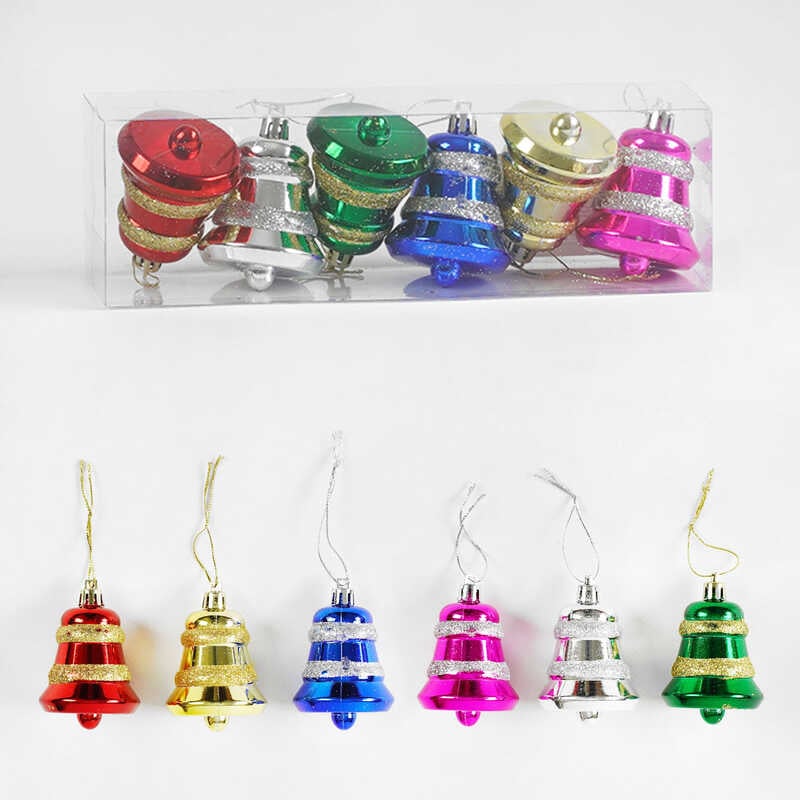 Новорічні прикраси D 35821 (200) 6 шт., дзвіночки, висота 7 см, в слюді