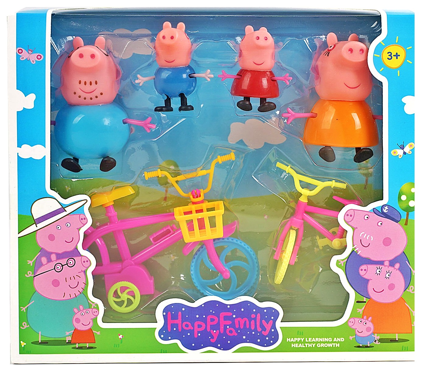 Герої «Свинка Пеппа» 1830 B , 4 фігурки, рухливі голови та кінцівки, 2 велосипеди, рухомі колеса, педалі та керма, в коробці