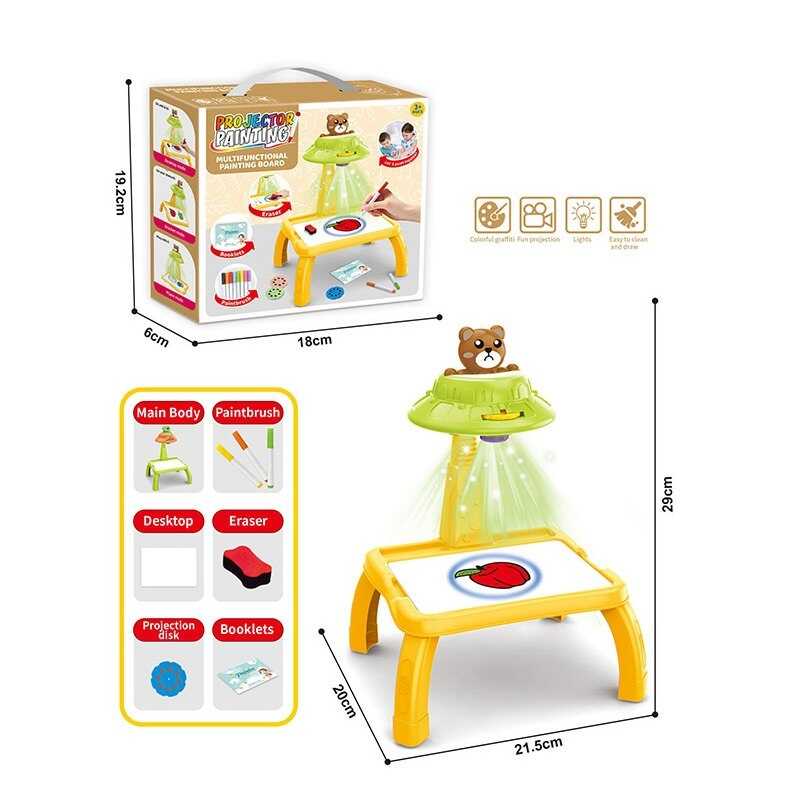 Столик з проєктором ZF 1004 F (60) на батарейках, “Ведмедик”, підсвітка, диски, фломастери, в коробці