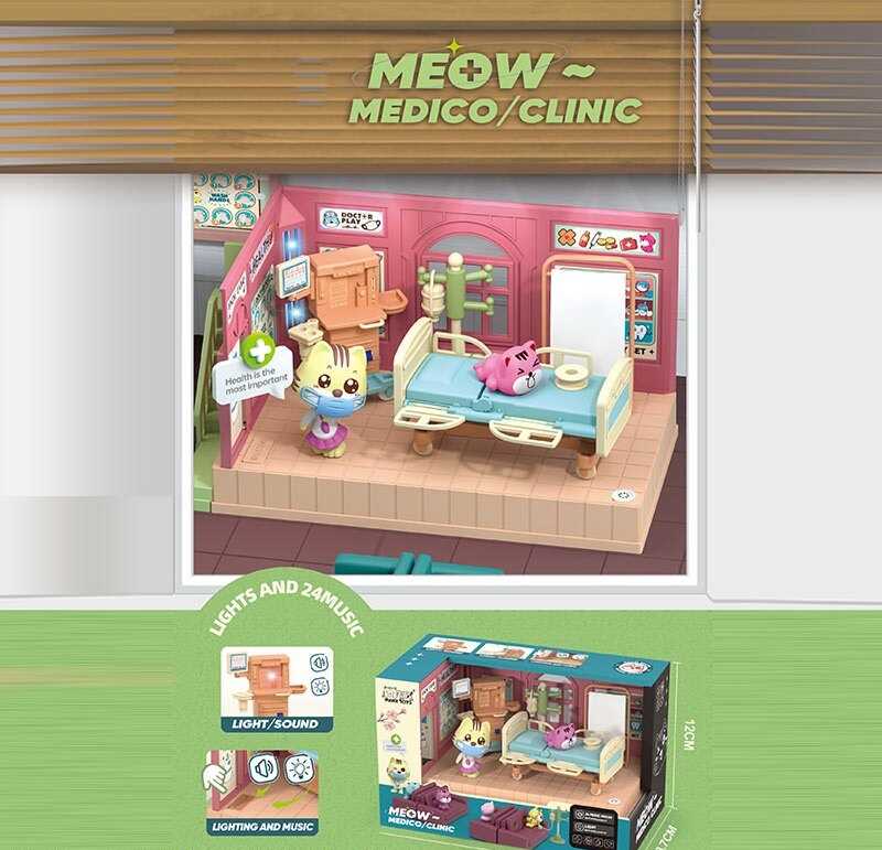 Набір меблів HY 109 C2 (60/2) “Кардіокабінет”, підсвічування, мелодії, фігурки тварин, муляжі медичних інструментів, меблів та обладнання, в коробці