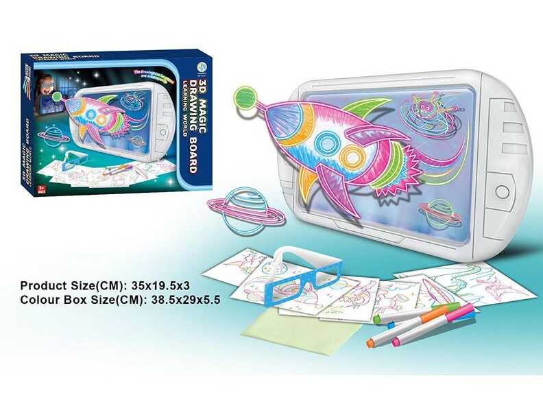 Дошка для малювання YM 21 (48/2) підсвічування, 6 двосторонніх трафаретів, 4 маркери, 3D окуляри, в коробці