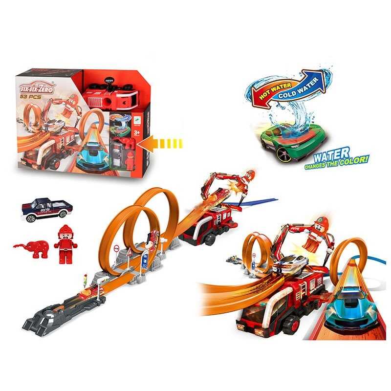 Трек 660 A 98 (24/2) металопластикова машинка, фігурка героя, наліпки, запускач, перешкоди для трюків, в коробці