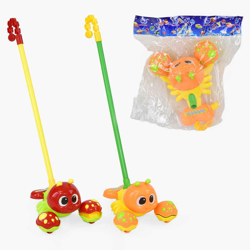 Каталка 0350 (96/2) "Крабик" на паличці, з брязкальцем, 2 кольори, в пакеті