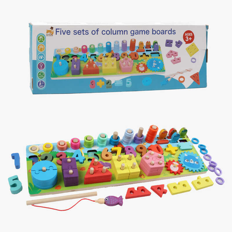 Логічна дерев’яна дошка C 74258 (30) магнітна риболовля, шестерні, кілочки, цифри, кільця, форми, сортер, в коробці