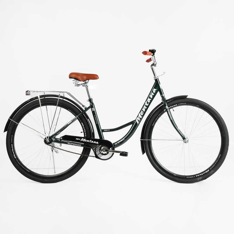 Велосипед міський Corso «Montana» 28`` MT-28202 (1) ТЕМНО-ЗЕЛЕНИЙ, одношвидкісний, сталева рама 20``, багажник