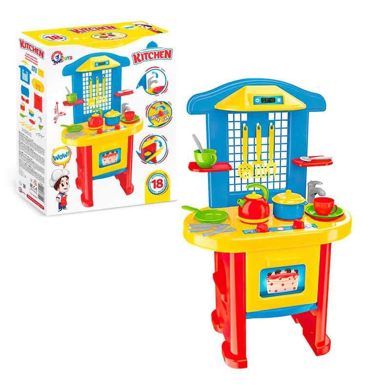 гр Кухня №3 2124 (3) "Technok Toys", пательня, каструля, 2 тарілки, 2 чашки, столове приладдя, чайник, в коробці