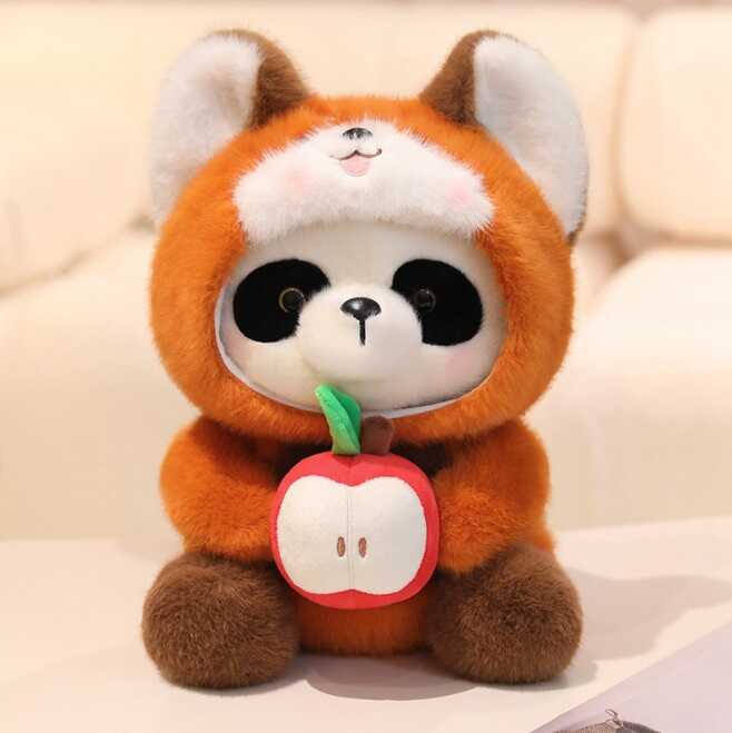 М`яка іграшка M 18550 (100) "Панда", висота 34см, сидяче положення, знімний капюшон, пластикові оченята, "тримає" яблуко в лапках