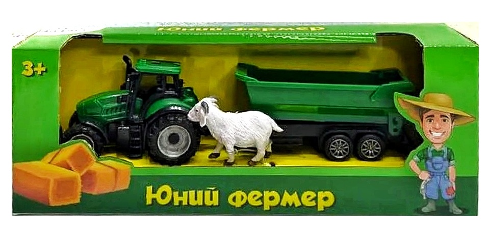 Трактор з причепом "Юний фермер" 7940 , фігурка тварини , 4 види , в коробці