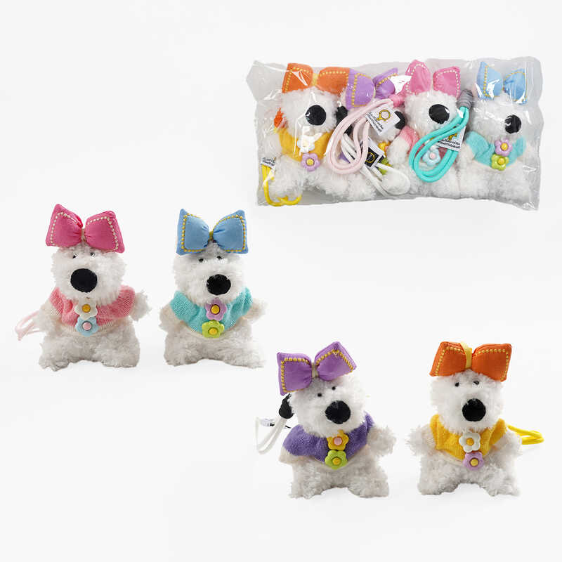 М'яка іграшка-брелок C 70738 (150) ЦІНА ЗА 4 ШТУКИ В УПАКОВЦІ, “Песик”, карабін, шнурок, в пакеті