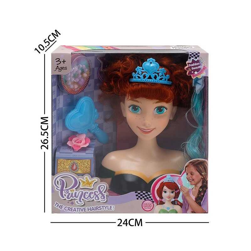 Манекен для зачісок LK 1712 B (48/2) аксесуари, гребінець, корона, пасмо, в коробці