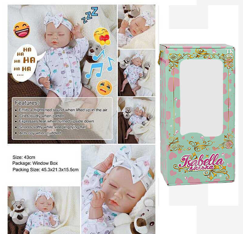 Пупс QM 240021 A (12) "TK Group", функціональний, датчик руху, звуки: сміх, плач, засинає, висота: 42 см, гумовий, озвучені репліки англ. мовою, аксесуари, в коробці