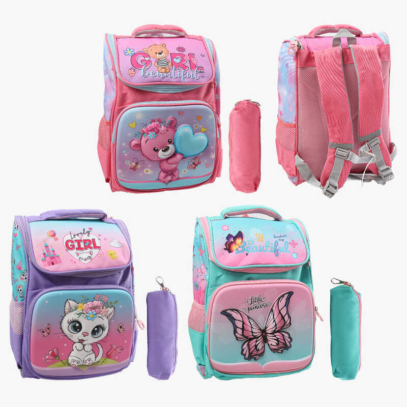 Рюкзак C 72899 (120) розмір: 27х14х44 см, 1 відділення, 3 кишені, на блискавці, пластикові вставки, пенал, в пакеті, ВИДАЄТЬСЯ МІКС ВИДІВ