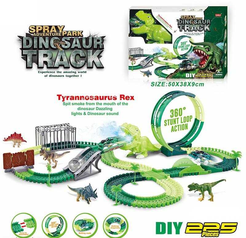 Трек 354 (18/2) світло, звук, дино майданчик, 225 елементів, довжина треку 500 см, аксесуари, в коробці