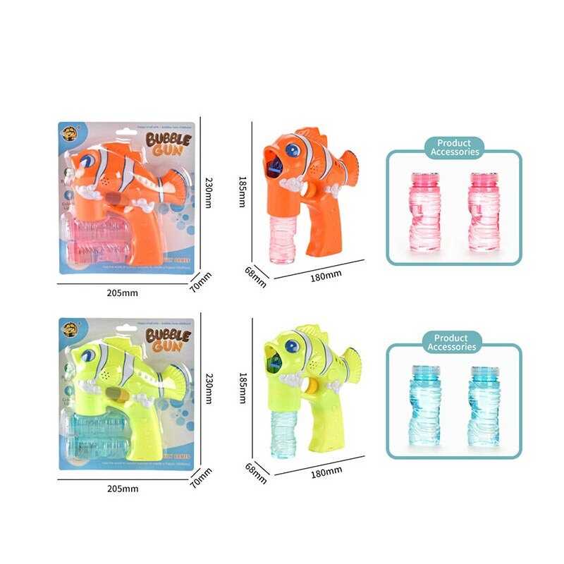 Пістолет з мильними бульбашками MY 10094 Y-2 (72/2) 2 кольори, "Риба-клоун", підсвічування, 2 мильних розчини, автоматичний принцип, музика, на батарейках, на листі