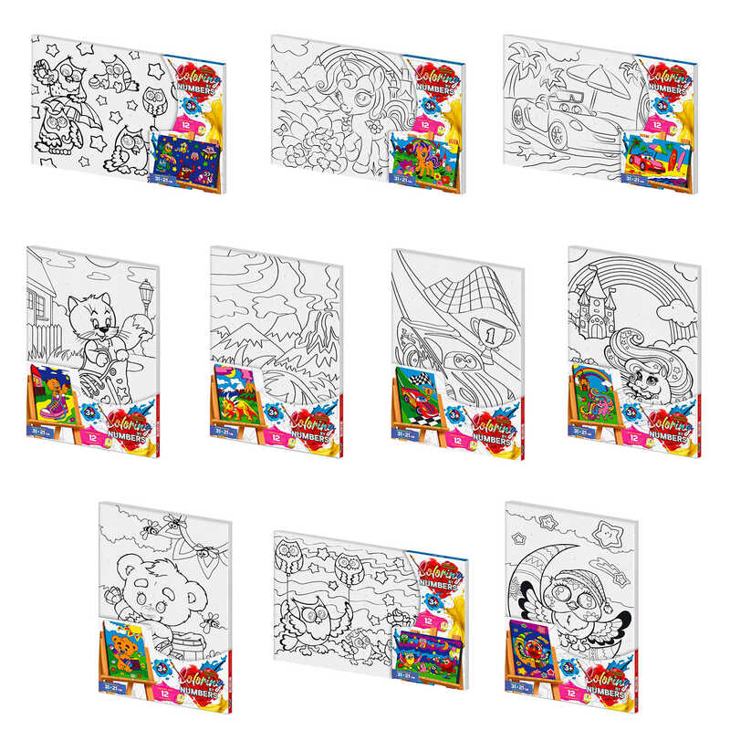 гр Розмальовка за номерами. Coloring by numbers CBN-02-01,02,03,04..10 розмір 31см*21см с.2 (10) "Danko Toys"